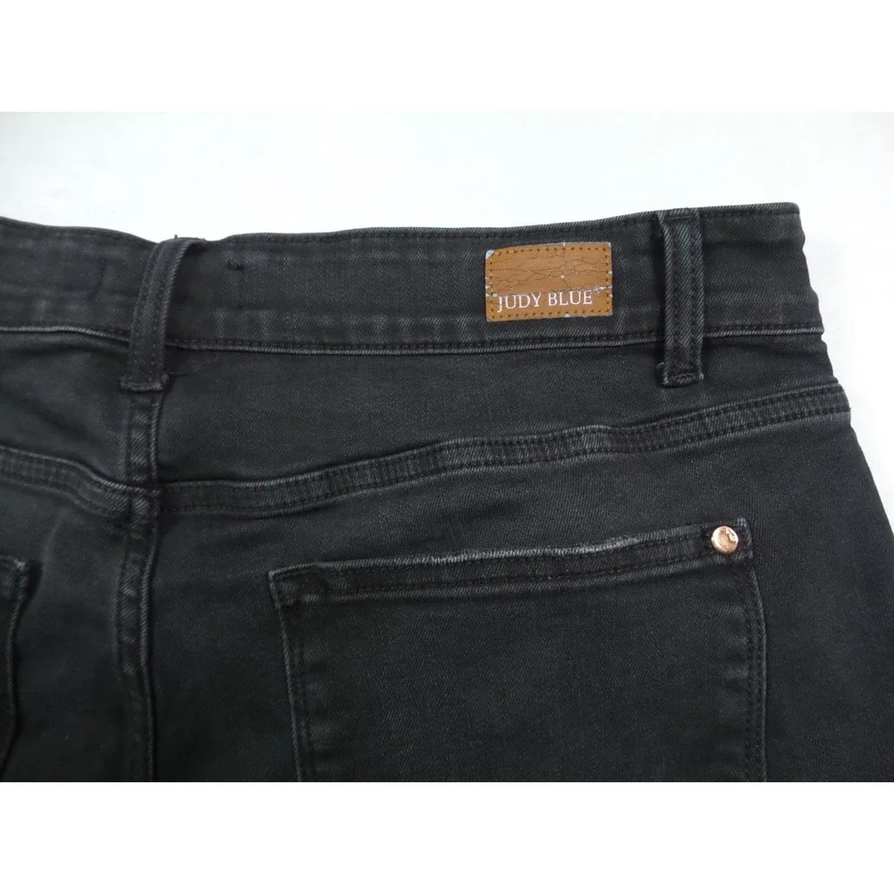 Judy Blue Jean Shorts Womens Size 2XL Black Denim Frayed Hem Hight Rise Stretch